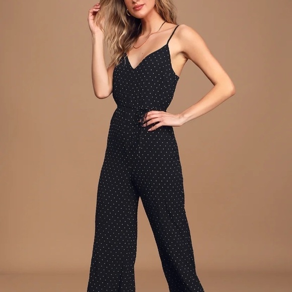 Lulus Charming Ways Black White Polka Dot Culotte Jumpsuit Small - Picture 2 of 15
